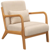 Fauteuil de salon rembourré avec cadre en bois d'hévéa, oreillers décoratifs et coussin confortable