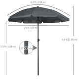Parasol de plage 6 pi, ombrelle de soleil extérieure avec bouton poussoir d'inclinaison