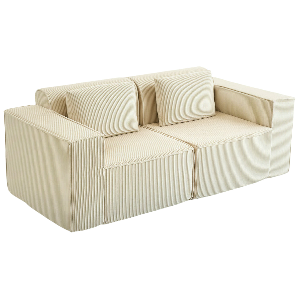 Boneless Couch, Corduroy 3 Seater Sofa with Deep Seat, 2 Pillows