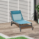 Outdoor Lounge Chair, 5-Position Tanning Chair with Wheels, Headrest, Aluminum Frame for Poolside