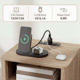 Nightstands Set of 2, Modern Bedside Tables with Charging Station, 2 Drawers and Open Shelf