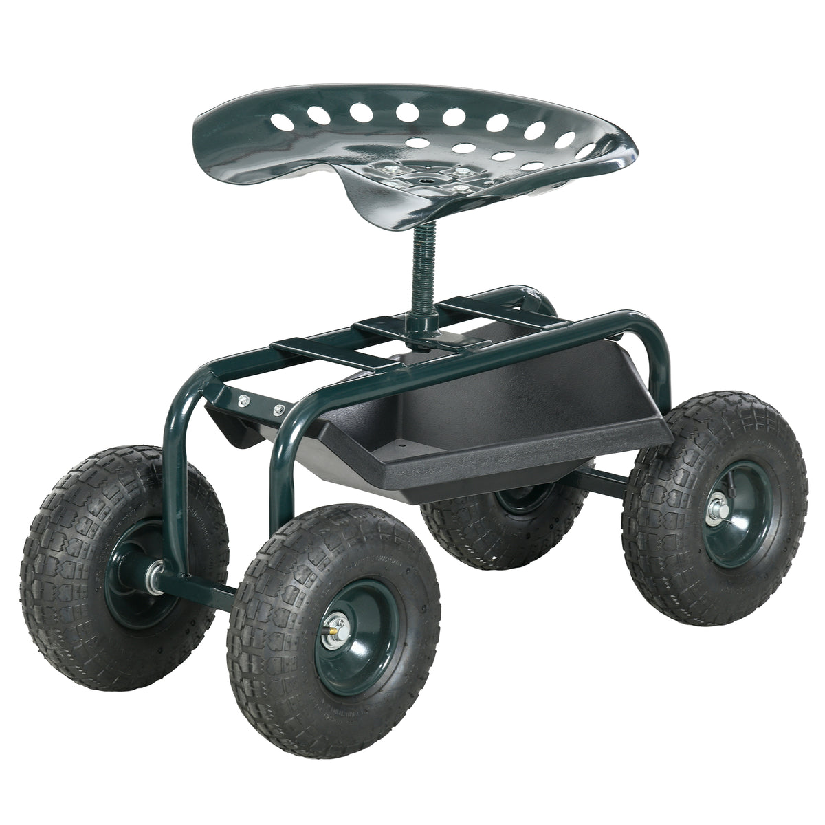 Garden Cart Garden Seat on Wheels with Tool Tray, 360° Swivel and Height Adjustable Seat