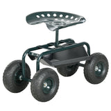 Garden Cart Garden Seat on Wheels with Tool Tray, 360° Swivel and Height Adjustable Seat