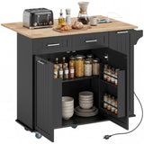 Kitchen Island on Wheels with Wood Drop Leaf, Rolling Kitchen Cart with Adjustable Shelf