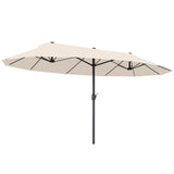 15' Outdoor Patio Umbrella with Twin Canopy Sunshade Steel Table Umbrella with Lift Crank