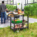 Outdoor Kitchen Bar Cart BBQ Table with Wheels, Stainless Steel Pizza Oven Stand