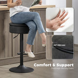 Set of 2 Barstools with Storage, Swivel Bar Stools with PU Leather Upholstered, Footrest, Steel Base