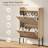 Shoe Cabinet with 2 Flip Drawers, Boho Narrow Shoe Storage Cabinet