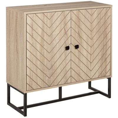Modern Sideboard, Buffet Cabinet with 2 Chevron Doors and Adjustable Shelf, Kitchen Storage Cabinet with Steel Base, Coffee Bar Cabinet, 31.5