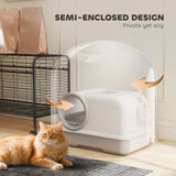 Cat Litter Box Easy Clean Drawer Odor Control Hooded Cat Litter Tray with Scoop White and