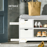 Banc de rangement pour chaussures rembourré avec siège, Banc d'entrée avec tiroir, étagères ouvertes et pochette pour le couloir