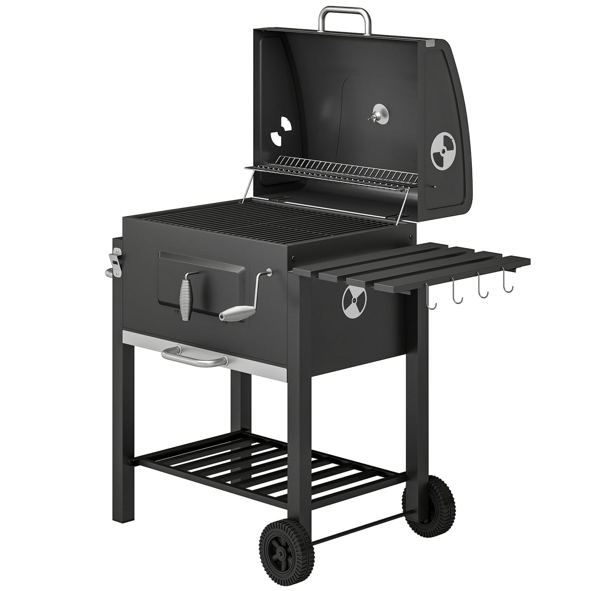BBQ Trolley Charcoal Grill Portable Stainless Steel Barbecue Tool Kits w/ Wheels Side Shelf for Camping Hiking Picnic