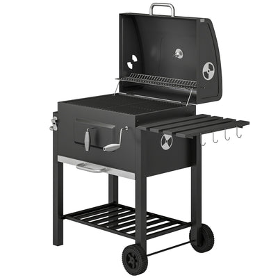 BBQ Trolley Charcoal Grill Portable Stainless Steel Barbecue Tool Kits w/ Wheels Side Shelf for Camping Hiking Picnic
