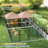 Large Outdoor Dog Kennel with 2 Rooms, Rotating & Adjustable Height Bowls, 13.5' x 9.4' x 5.1'