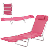 Outdoor Lounge Chair, Portable Adjustable Reclining Seat Folding Chaise Lounge Patio Camping Beach Tanning Chair Bed with Pillow