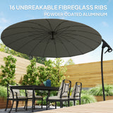 9FT Cantilever Umbrella with 16 Fibreglass Ribs, Offset Hanging Umbrella