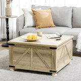Farmhouse Coffee Table, Hidden Storage Compartment and Wooden Legs