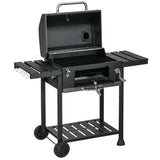 Charcoal BBQ Grill Smoker with Adjustable Charcoal Pan and Galvanised Steel Shell, Barbecue Grill Trolley with Storage