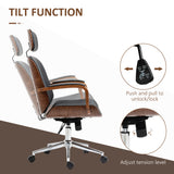 Office Chair, PU Leather Desk Chair with Removable Headrest, Adjustable Height, Tilt Function and with Wheels
