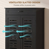 Shoe Cabinet with Louvered Doors, Modern Shoe Storage Cabinet with Drawer and Adjustable Shelves