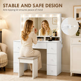 Vanity Desk with 10 Dimmable LED Lights, Mirror Dressing Table with 7 Drawers and Charging Station