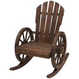 Chaise berçante en bois pour patio, chaise berçante wagon extérieure avec design à lattes et accoudoirs à roulettes pour jardin