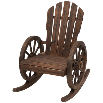 Patio Wooden Rocking Chair, Wagon Outdoor Rocker Chair with Slatted Design and Wheel Armrests for Garden