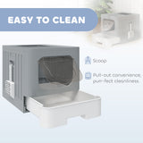 Cat Litter Box with Lid, Slide-Out Drawer