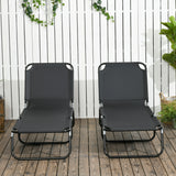 Set of 2 Folding Outdoor Lounge Chair, Sun Tanning Chairs with Reclining Back, Breathable Mesh for Beach Patio