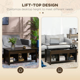 Table basse relevable, table basse moderne avec étagères de rangement et compartiment caché pour salon, 104 cm L