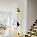 Floor to Ceiling Cat Tree with Scratching Post for Indoor Cats, Adjustable Height Cat Tower (91-102 Inches) with House