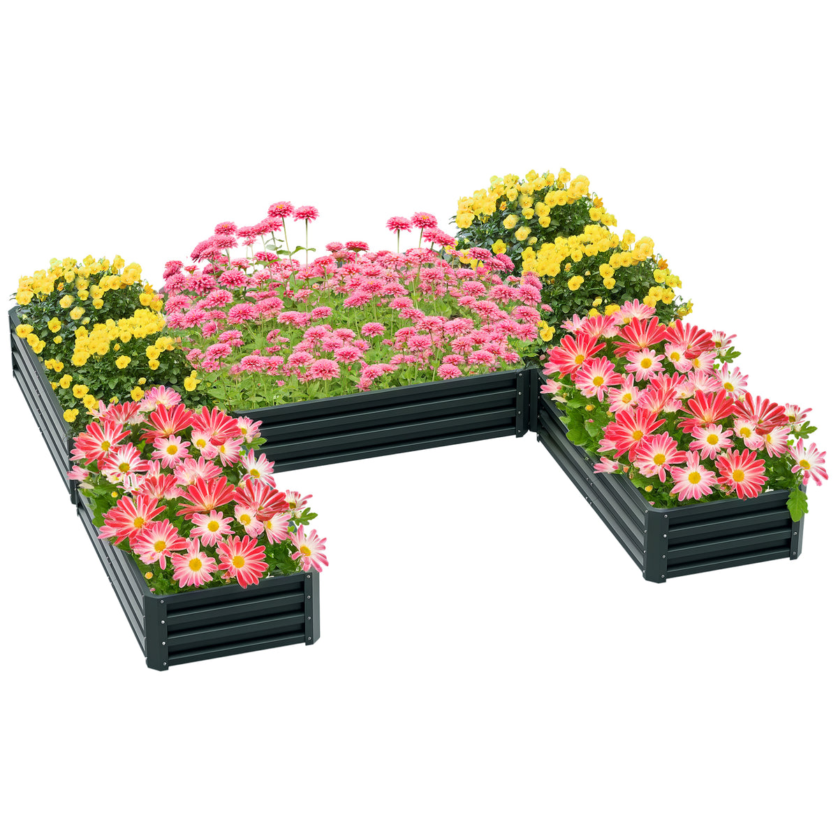 Steel Raised Garden Bed, Set of 5 Large Box Planters for Outdoor Plants Vegetables Flowers Herbs