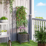 Galvanized Raised Garden Bed with Trellis, Metal Planter Box with Drainage Holes for Climbing Plants