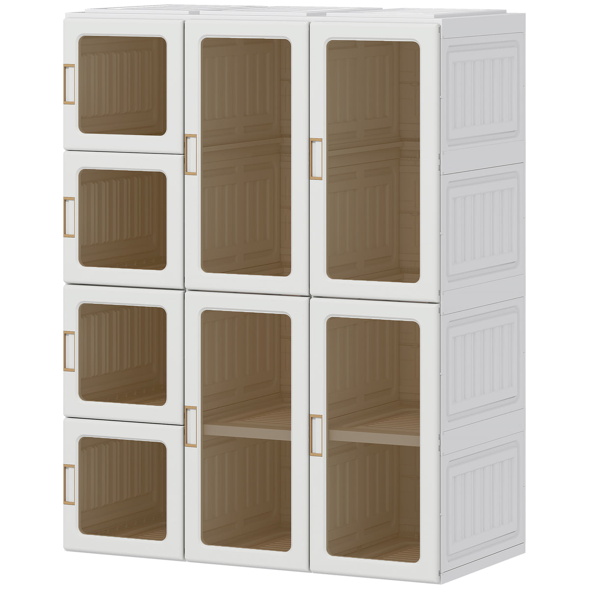 Portable Wardrobe, Foldable Plastic Closet with 8 Compartments, 2 Hanging Rods and Magnetic Clear Doors