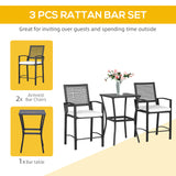 Ensemble de Bar Extérieur Rotin 3 Pièces, Ensemble Bistro de Jardin Style Rotin Classique, Table de Bar Patio et Chaises Hautes avec Coussins, Meuble de Bar Maison