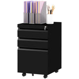 3 Drawer File Cabinet with Lock, Steel Vertical Filing Cabinet with 5 Wheels and Hanging Bar for A4/Legal/Letter, Home Office Printer Stand with Pre-Assembled Body