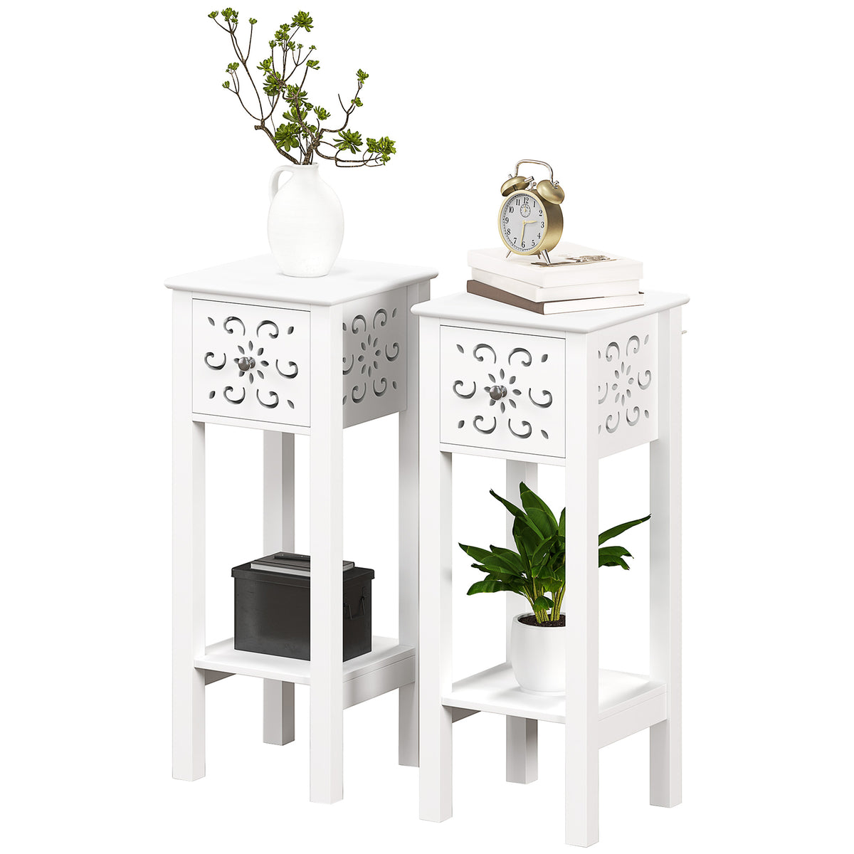 Nightstand Set of 2 with Drawer and Open Storage Shelf