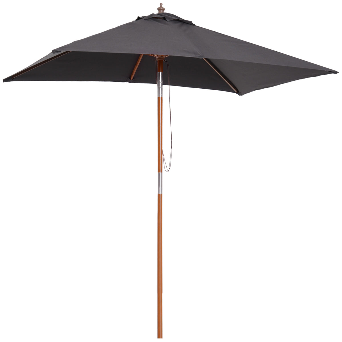 6.6x5ft Square Market Parasol, Wooden Patio Umbrella with Tilt Mechanism and 6 Bamboo Ribs