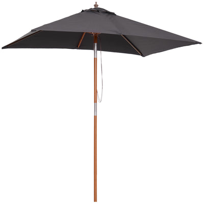 6.6x5ft Square Market Parasol, Wooden Patio Umbrella with Tilt Mechanism and 6 Bamboo Ribs