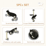 5Pcs étagères murales pour chats avec hamac