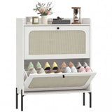 Shoe Cabinet with 2 Flip Drawers, Boho Narrow Shoe Storage Cabinet