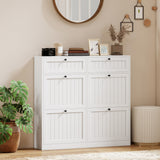 Shoe Cabinet with 2 Large Flip Drawers, Farmhouse Narrow Shoe Storage Cabinet with 2 Top Compartments