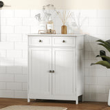 Armoire salle de bain autoportante au sol, meuble-tour organiseur avec 2 portes, 2 tiroirs, étagère ajustable