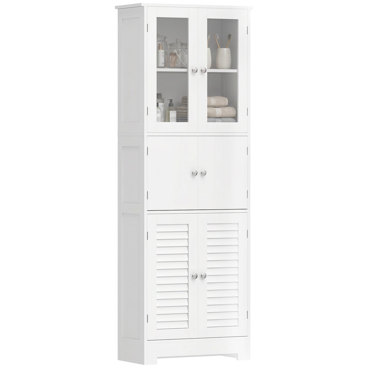 Freestanding Bathroom Cabinet with Glass/Louvred Doors, Tall Bathroom Cabinet for Kitchen