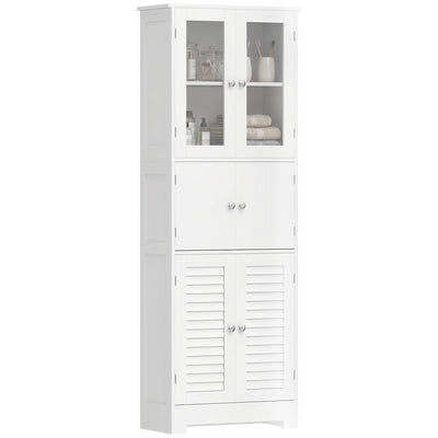 Freestanding Bathroom Cabinet with Glass/Louvred Doors, Tall Bathroom Cabinet for Kitchen
