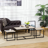 Tables basses gigognes - Ensemble de 3, Tables d'appoint modernes avec cadre en métal noir pour salon et mobilier de maison