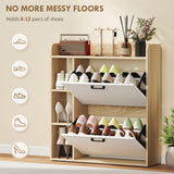 Shoe Cabinet with 2 Flip Drawers, 3 Side Compartments, Adjustable Shelves, 8-12 Pairs for Entryway Hallway