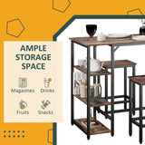 Industrial Dining Table Set for 2, Bar Table and Stools Set, Counter Height Kitchen Table with Chairs with Storage Shelf