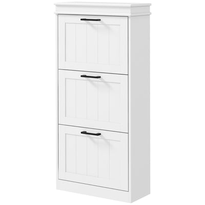 Slim Shoe Cabinet with 3 Flip Drawers and Adjustable Shelves, Narrow Shoe Cabinet for 15 Pairs of Shoes