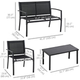 Ensemble de Mobilier de Patio 4 Pièces avec Table à Café Plateau Verre, Siège et Dossier Maille Respirante pour Jardin